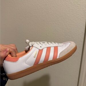 Adidas Samba White and Coral Shoes